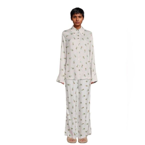 Sleeper Floral Print Pajama Set - Cream and Green NWT XS $390 - Picture 5 of 5
